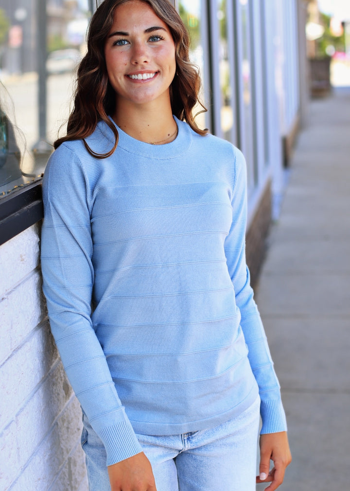 The Haven Pintuck Pullover in Light Blue