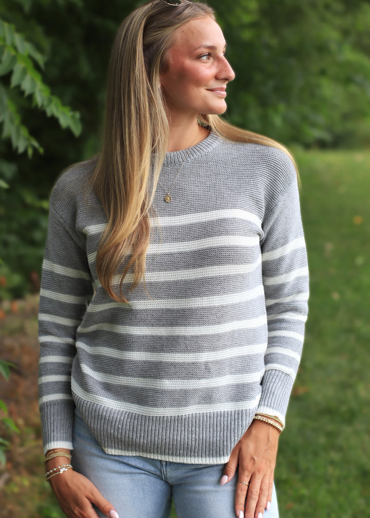 Fog + Ivory Knit Stripe Sweater