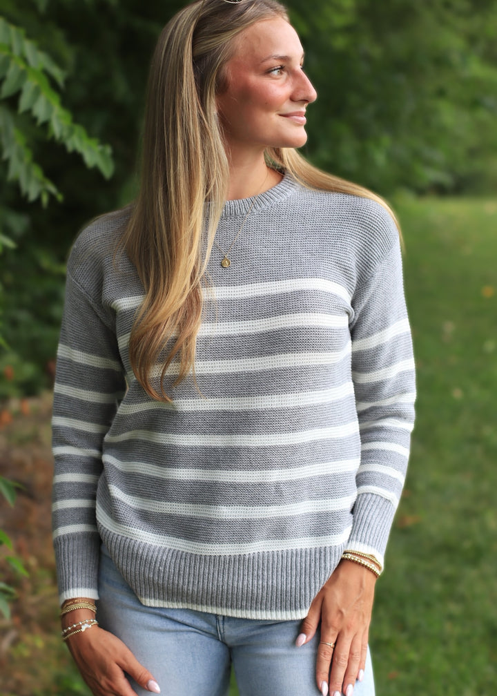 Fog + Ivory Knit Stripe Sweater