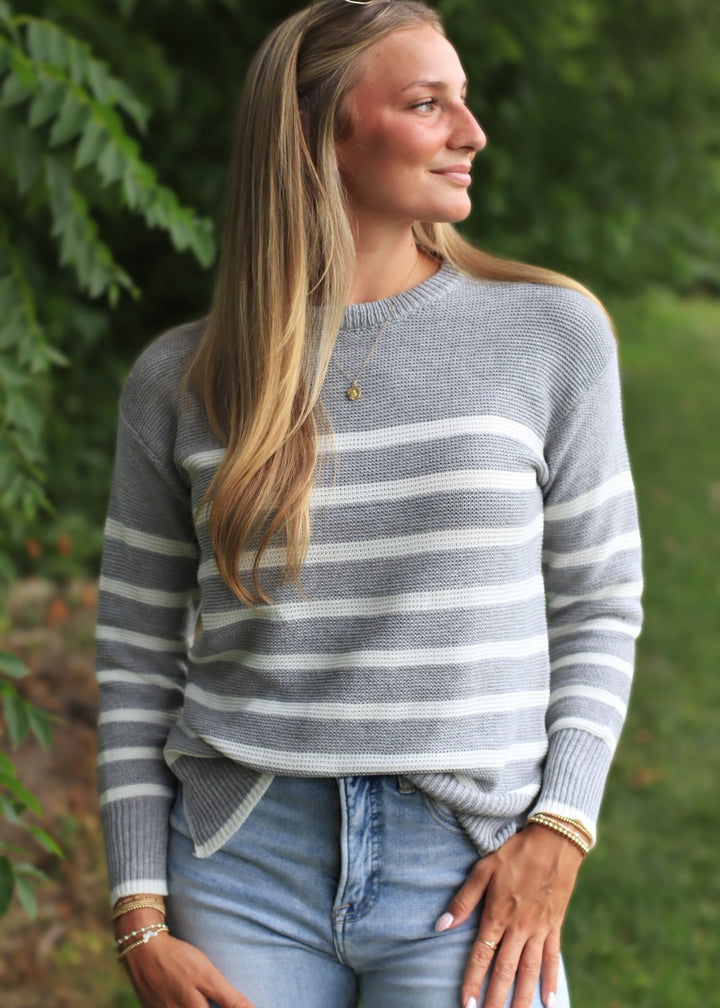 Fog + Ivory Knit Stripe Sweater