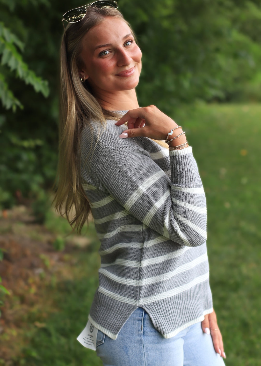 Fog + Ivory Knit Stripe Sweater