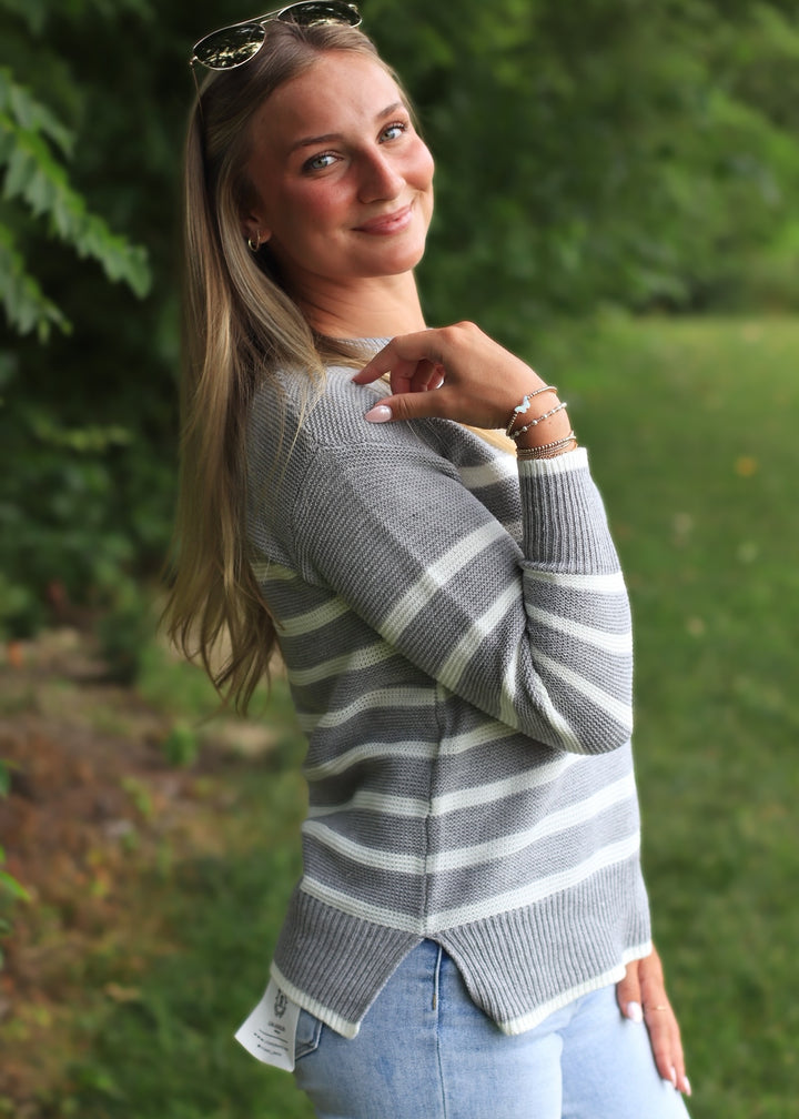 Fog + Ivory Knit Stripe Sweater