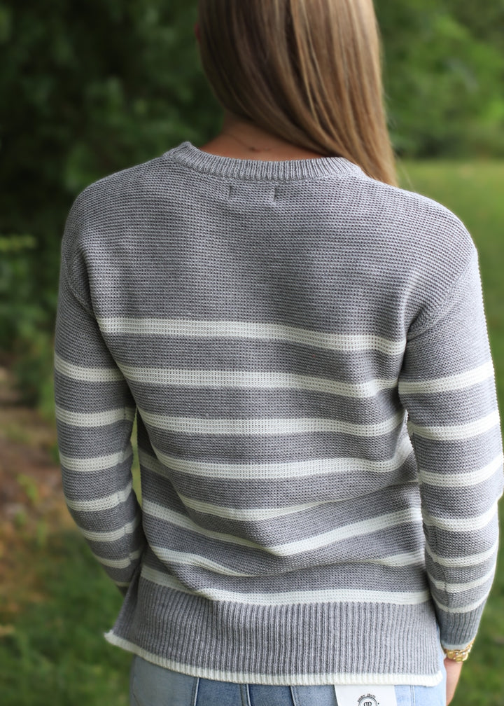 Fog + Ivory Knit Stripe Sweater