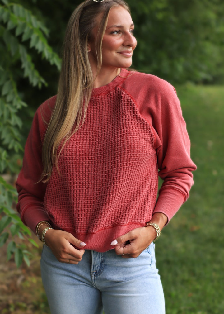 The Hearthside Pullover in Garnet Red