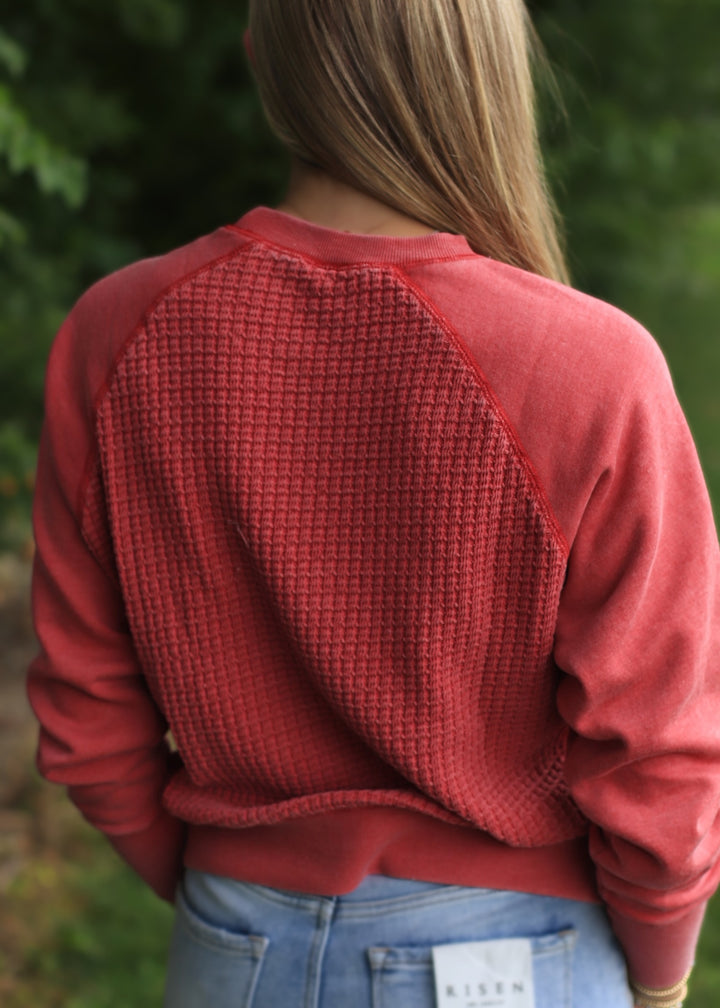 The Hearthside Pullover in Garnet Red