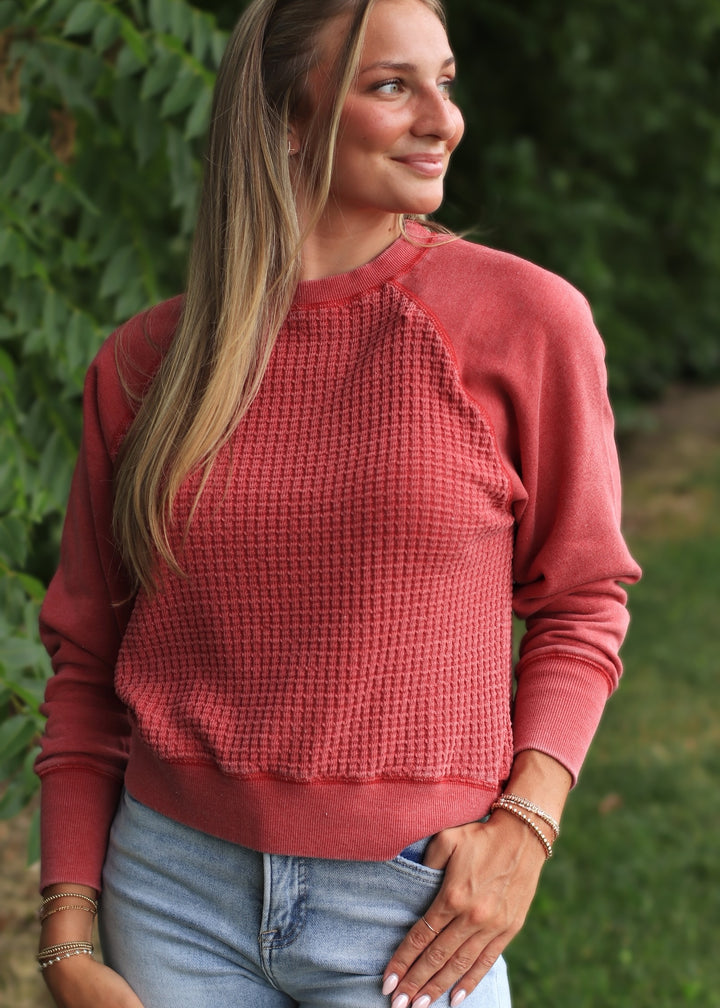 The Hearthside Pullover in Garnet Red
