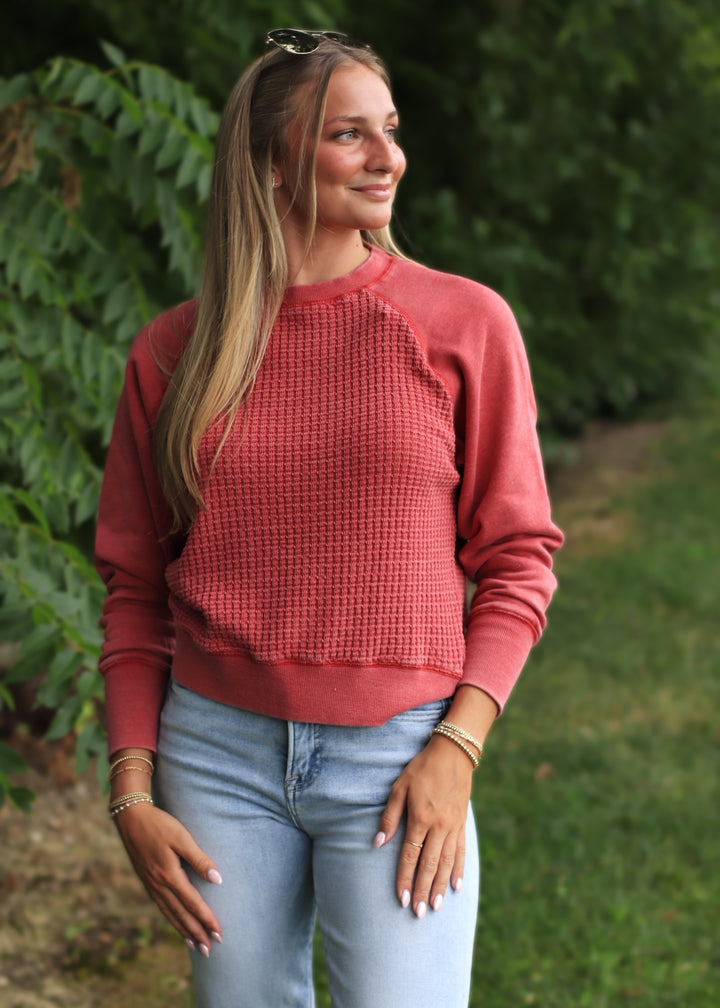 The Hearthside Pullover in Garnet Red