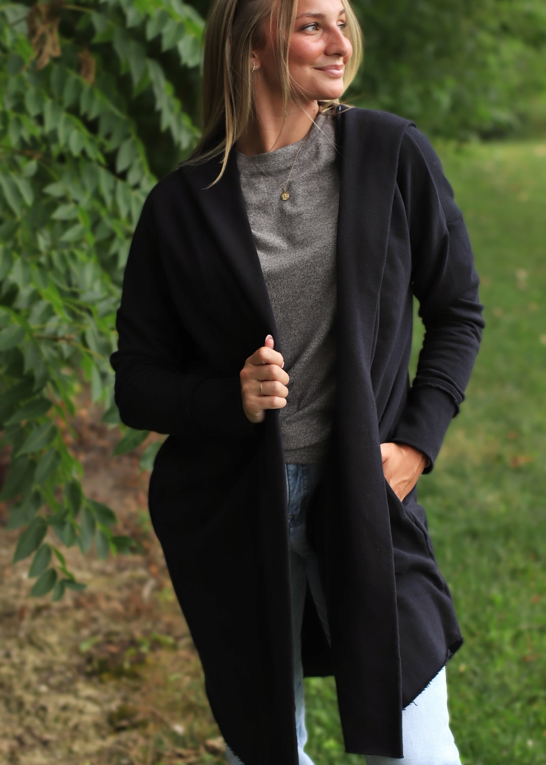 The Mineral Wash Hoodie Cardigan in Black