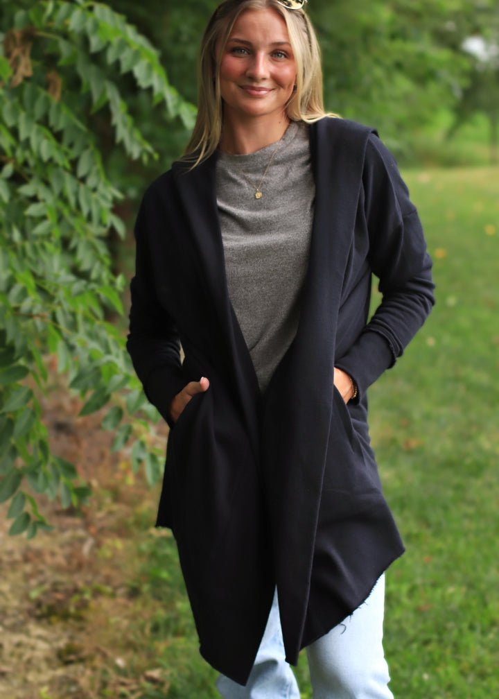 The Mineral Wash Hoodie Cardigan in Black