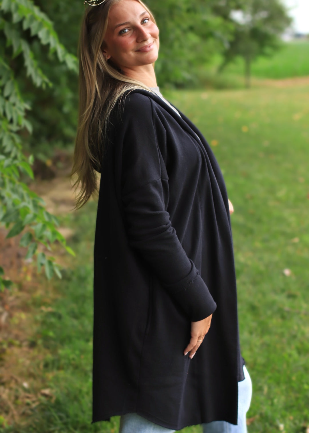 The Mineral Wash Hoodie Cardigan in Black