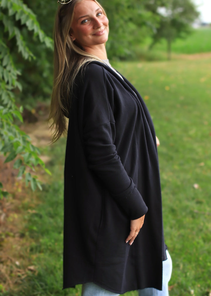 The Mineral Wash Hoodie Cardigan in Black