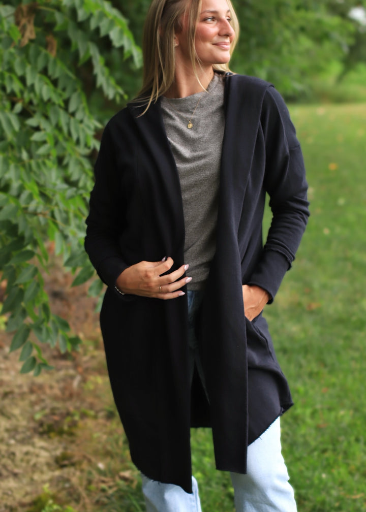The Mineral Wash Hoodie Cardigan in Black
