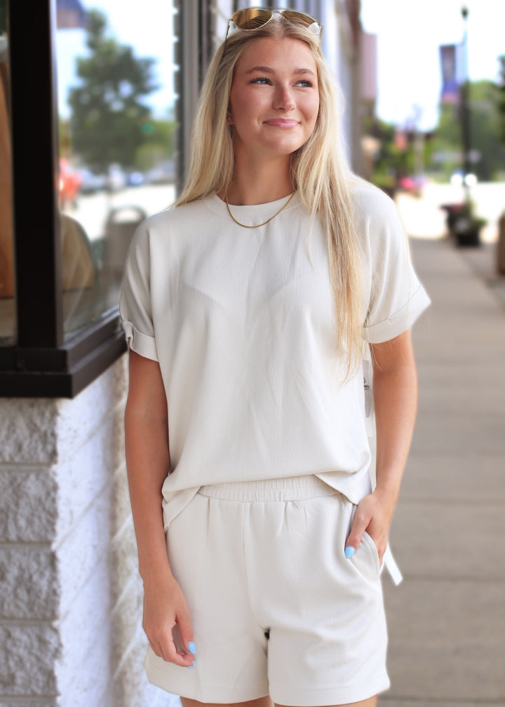 Luxe Sand Wash Rib Lounge Tee