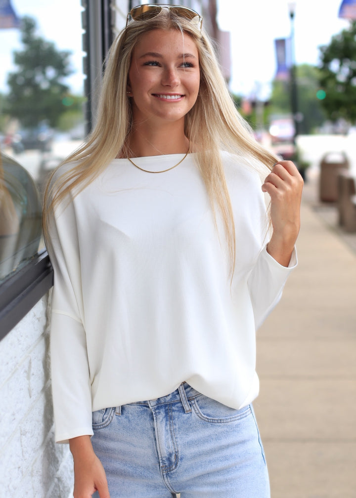 The Delaney Dolman Top in Off White