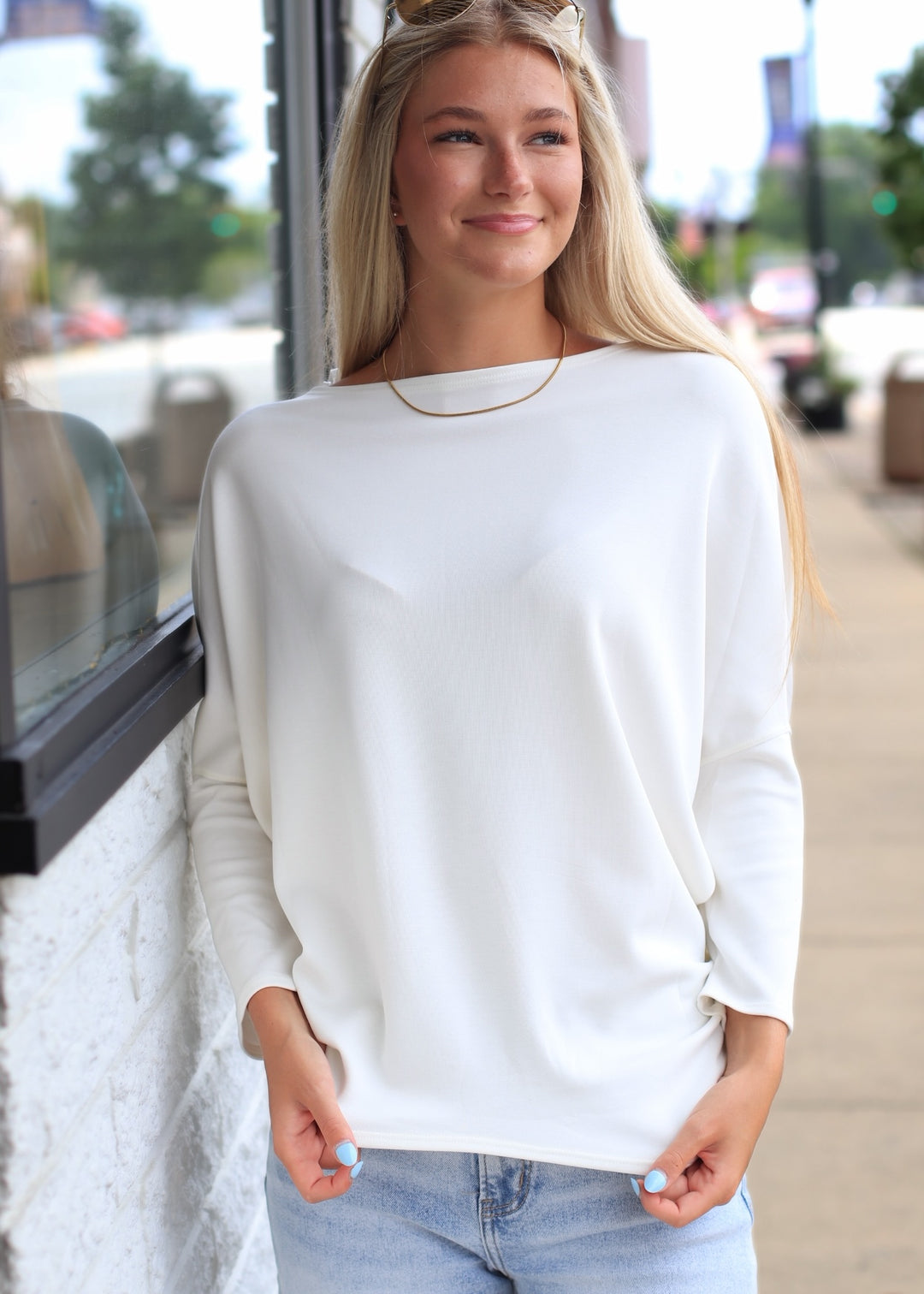 The Delaney Dolman Top in Off White