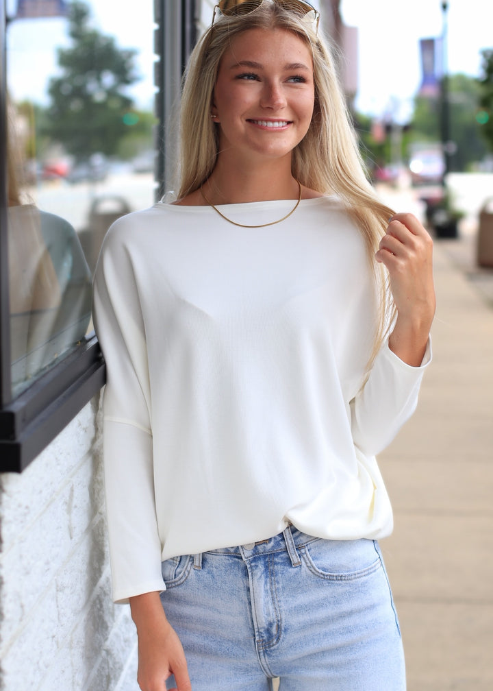 The Delaney Dolman Top in Off White