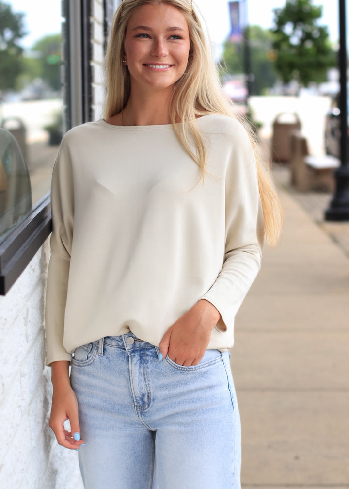 The Delaney Dolman Top in Stone