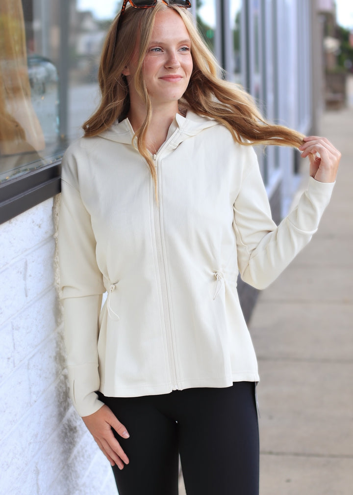 Glide Ribbed Hooded Jacket in Natural