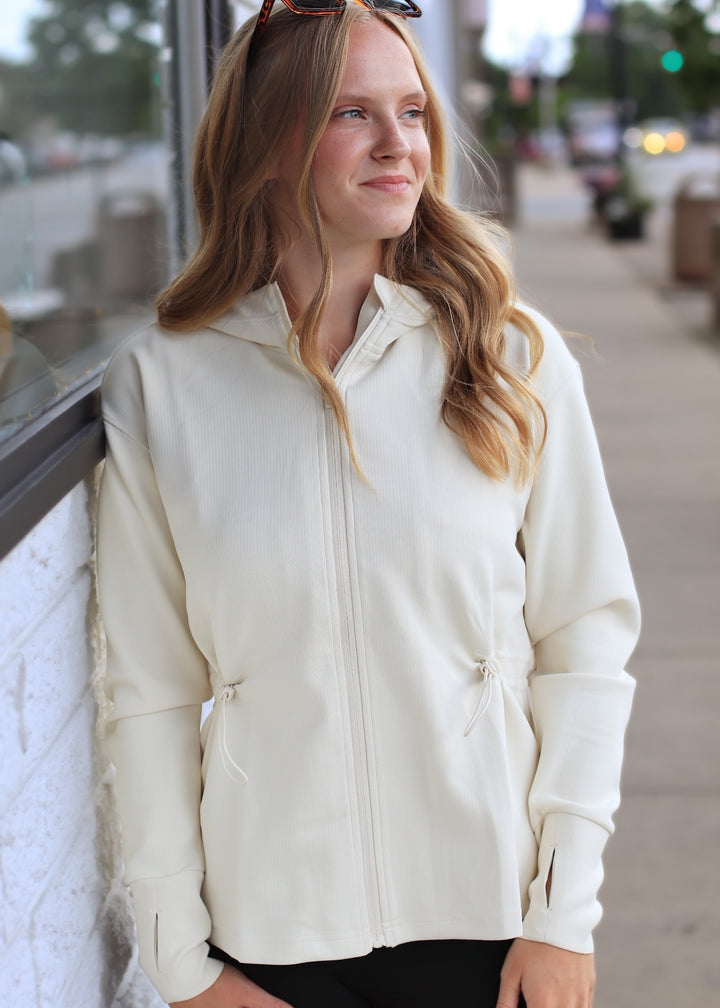Glide Ribbed Hooded Jacket in Natural
