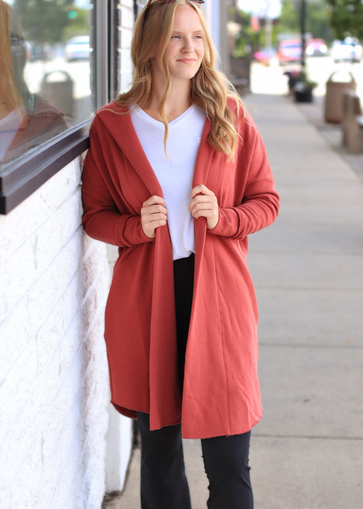 The Mineral Wash Hoodie Cardigan in Red Pear