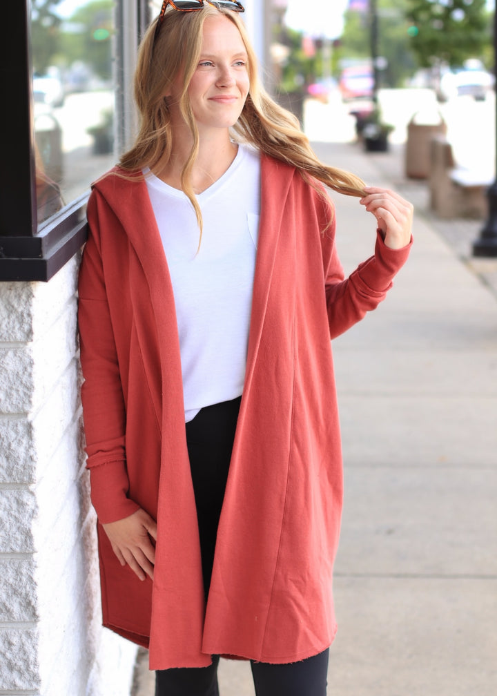 The Mineral Wash Hoodie Cardigan in Red Pear