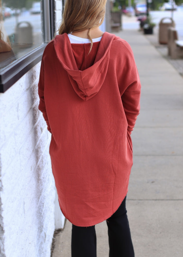 The Mineral Wash Hoodie Cardigan in Red Pear