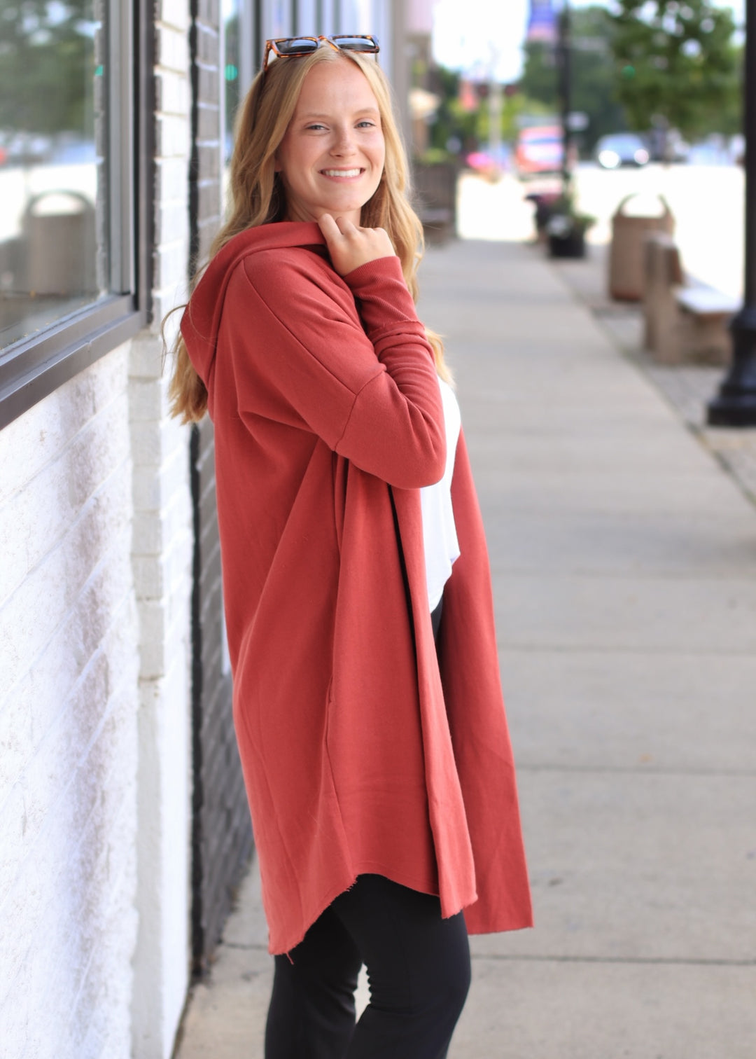 The Mineral Wash Hoodie Cardigan in Red Pear