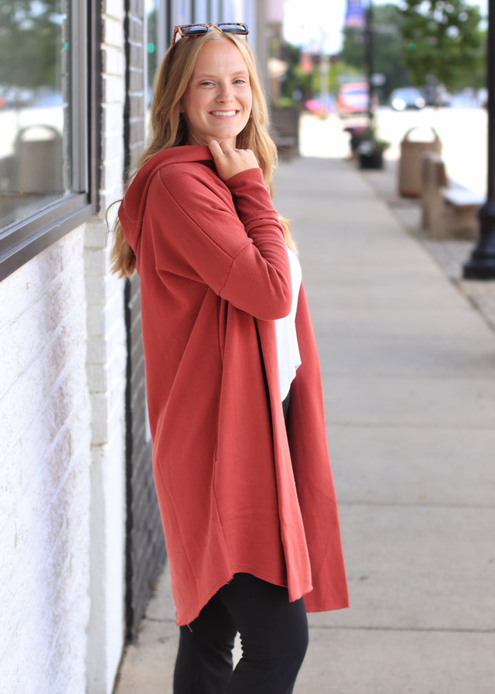 The Mineral Wash Hoodie Cardigan in Red Pear