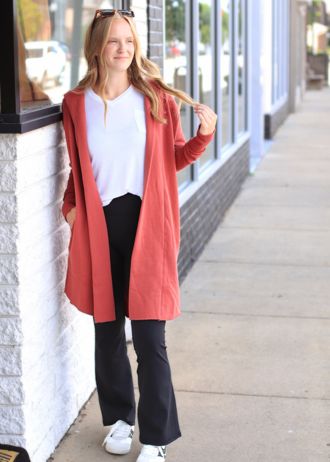 The Mineral Wash Hoodie Cardigan in Red Pear