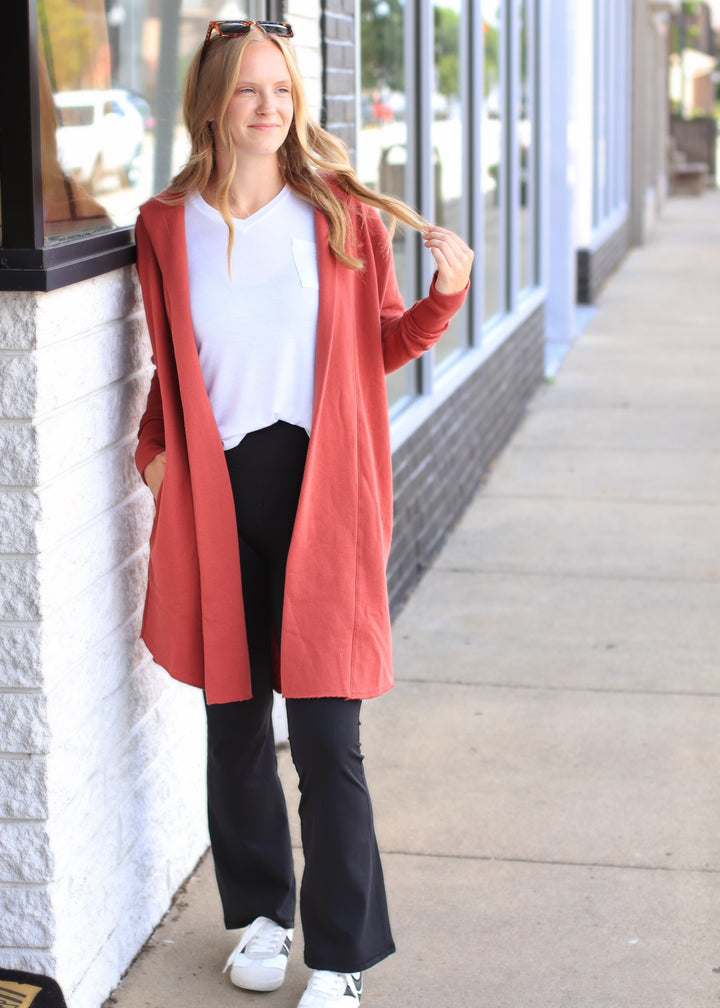 The Mineral Wash Hoodie Cardigan in Red Pear