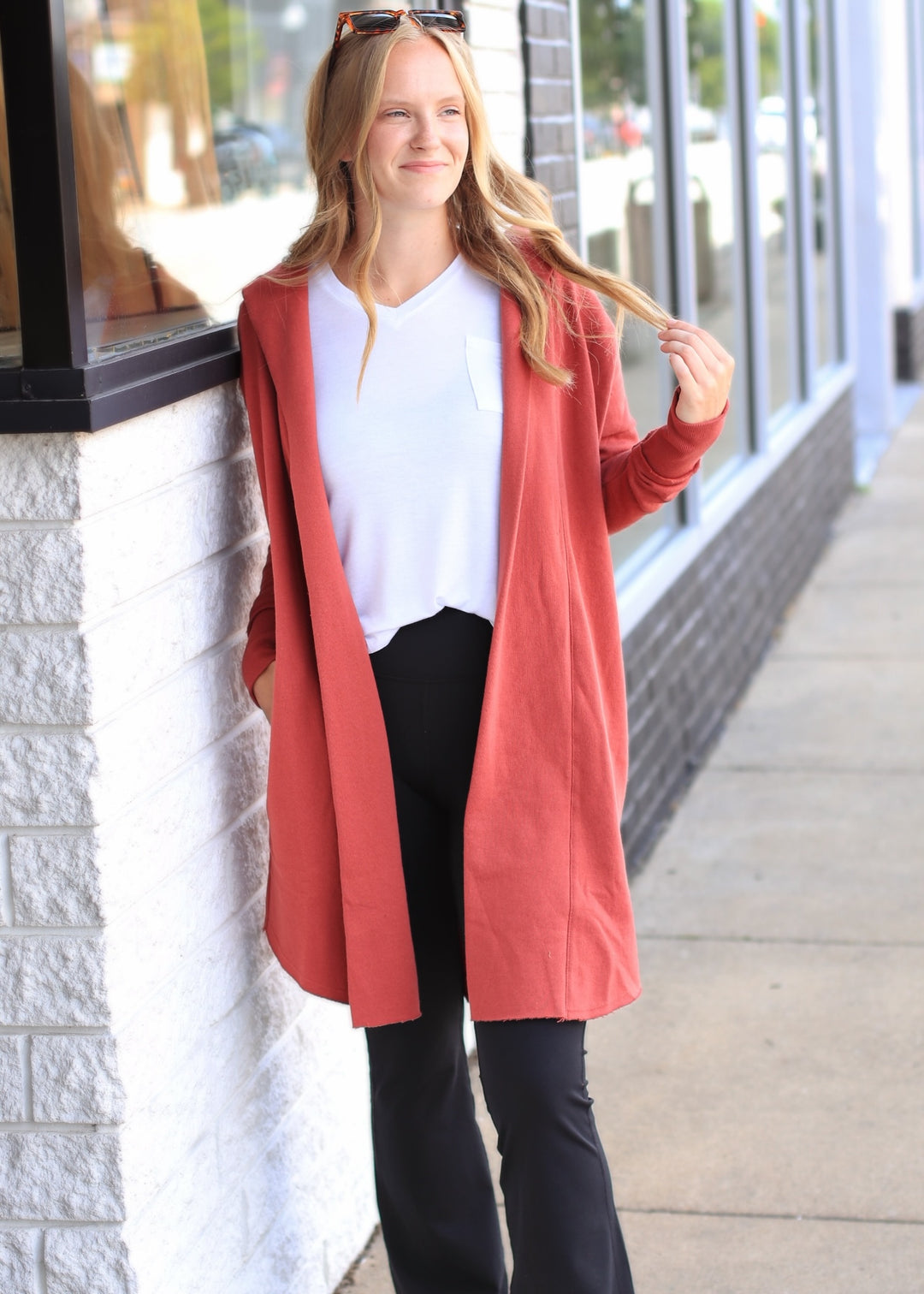 The Mineral Wash Hoodie Cardigan in Red Pear