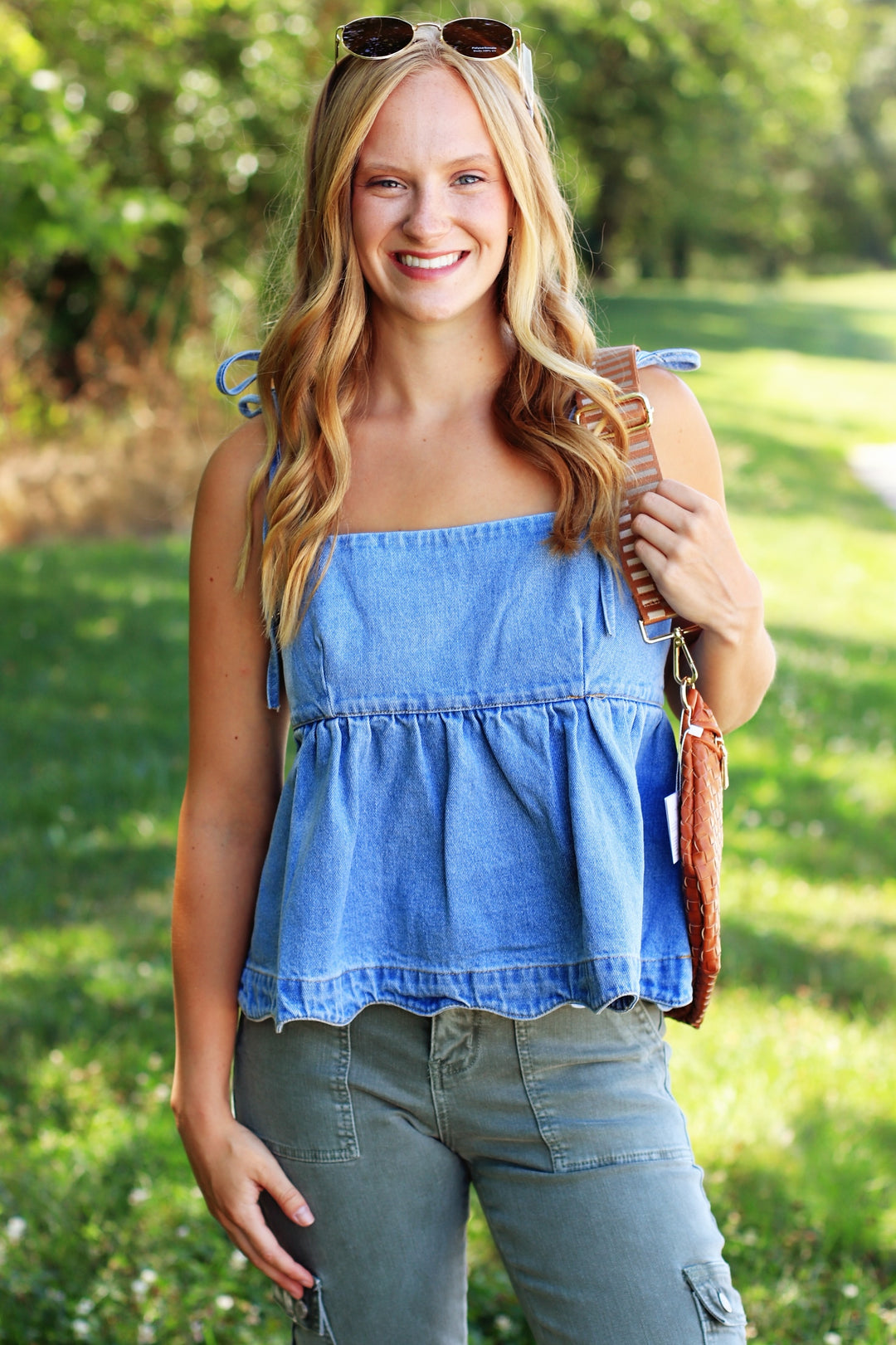 Denim Dream Tie-Strap Peplum Top