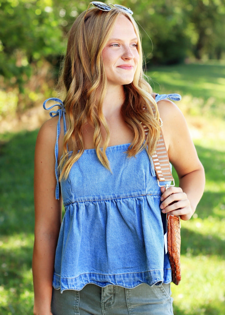 Denim Dream Tie-Strap Peplum Top