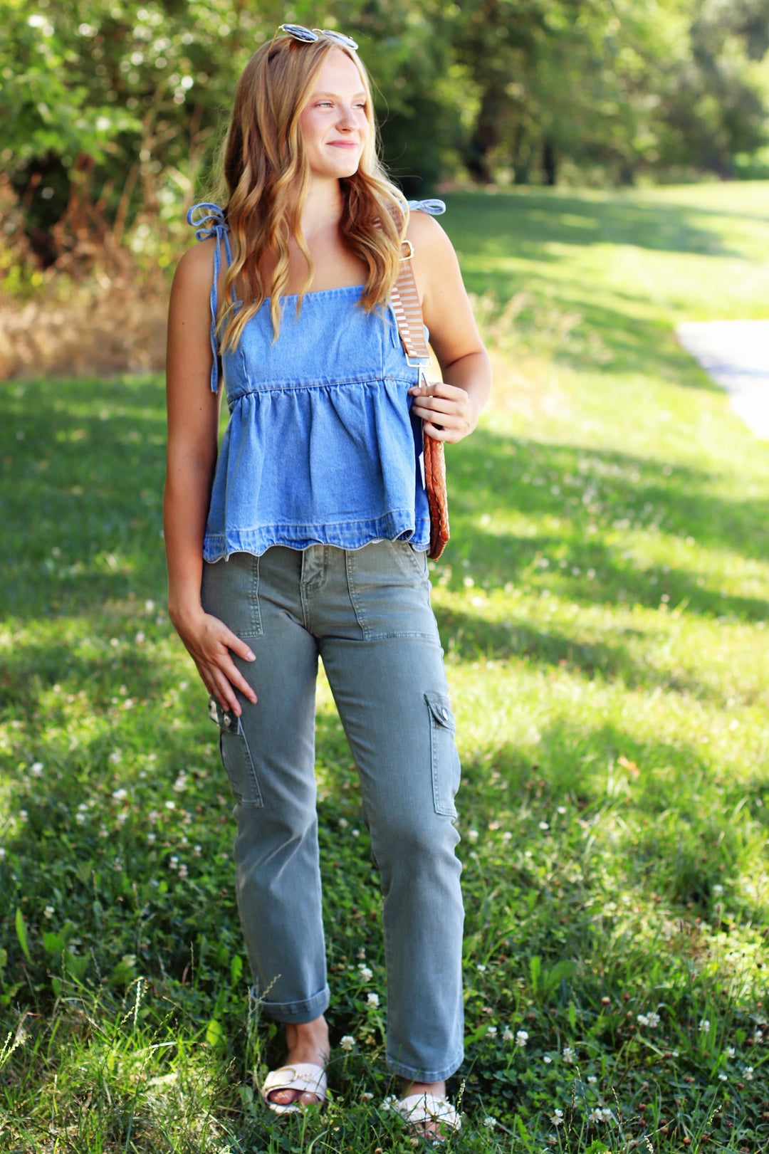 Denim Dream Tie-Strap Peplum Top