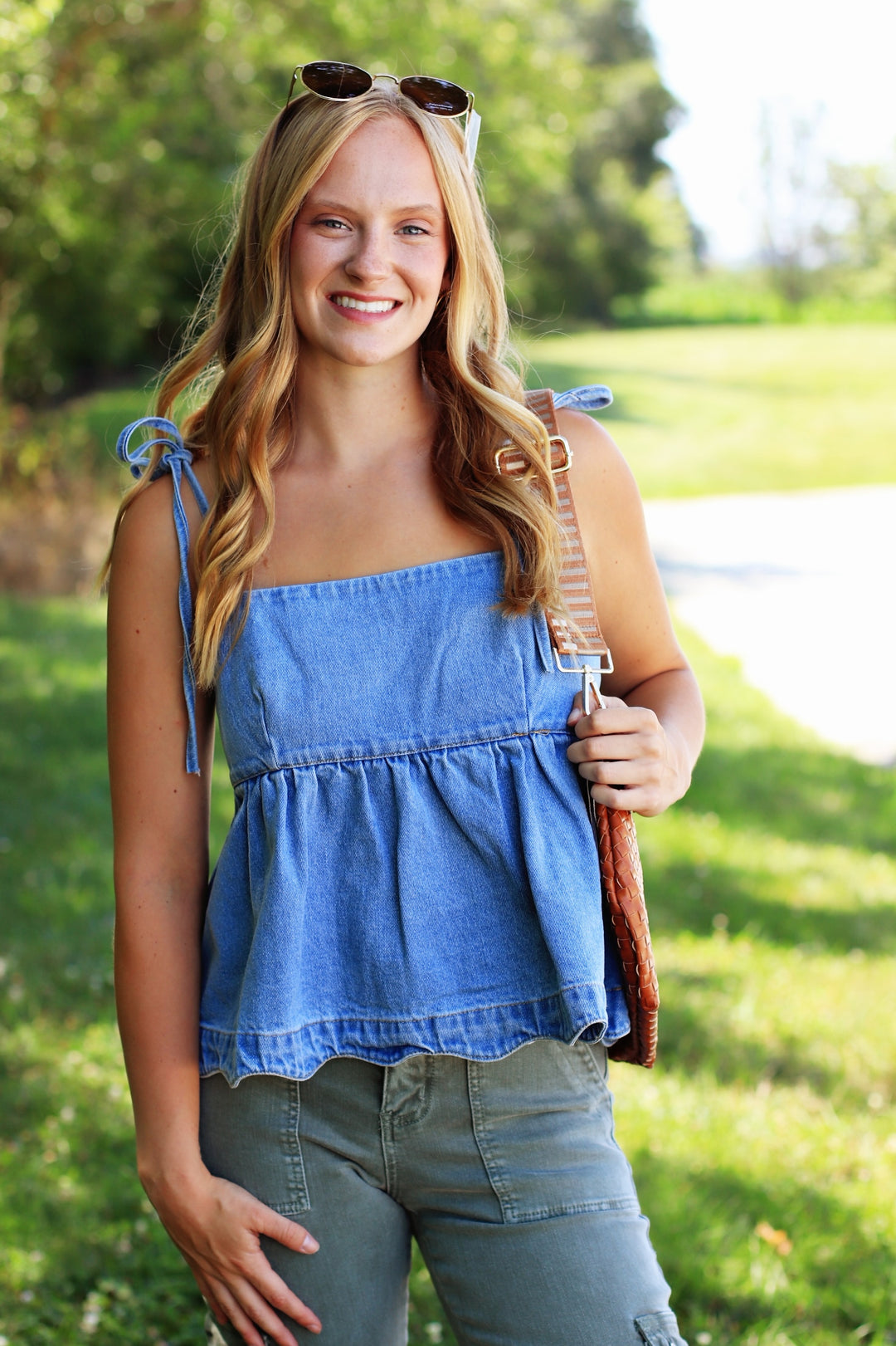 Denim Dream Tie-Strap Peplum Top