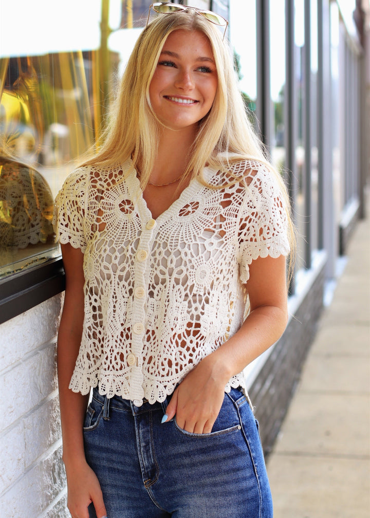 Honeylace Cardigan  in Natural