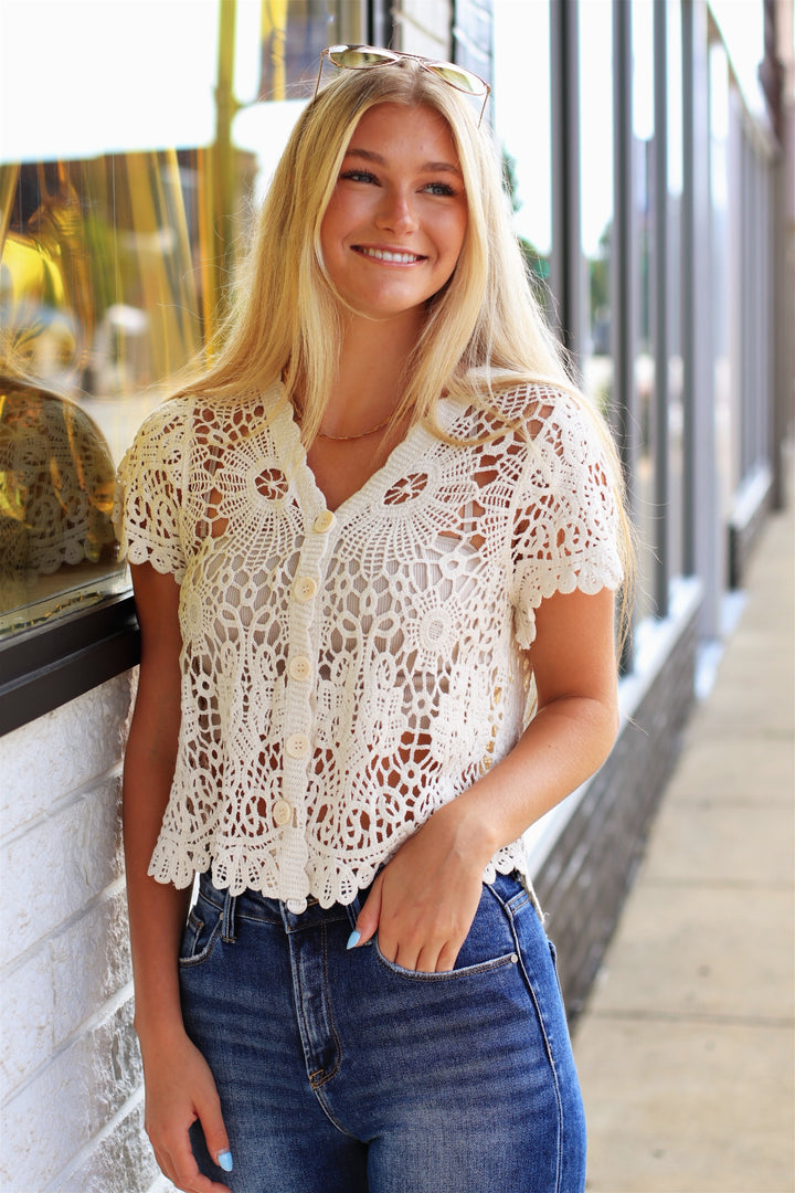 Honeylace Cardigan  in Natural