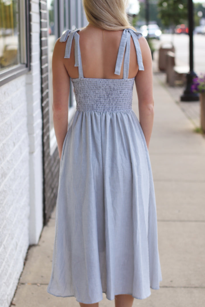 The Everly Midi Dress in Grey, Ivory & Sage