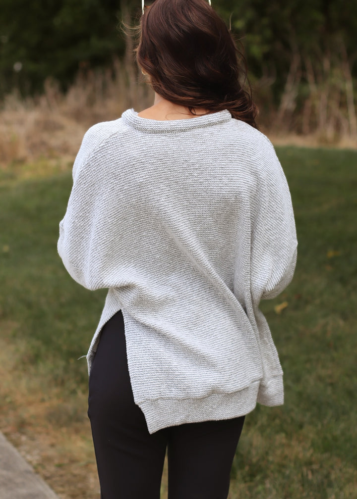 Marina Textured Cotton Blend Knit Henley Top