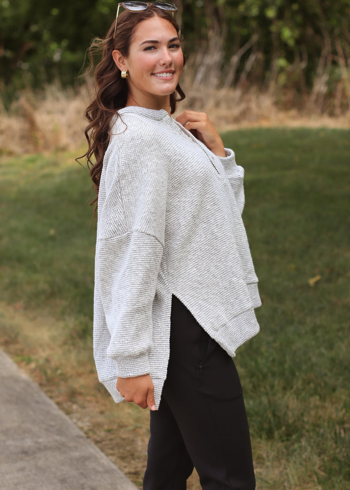 Marina Textured Cotton Blend Knit Henley Top