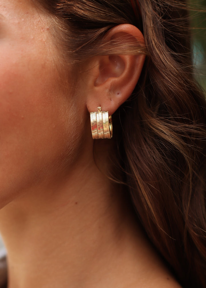 Gold Dipped Layered Herringbone Chain Hoop Earrings