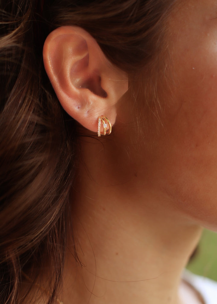 Pave Layered Hoop Huggie Earrings
