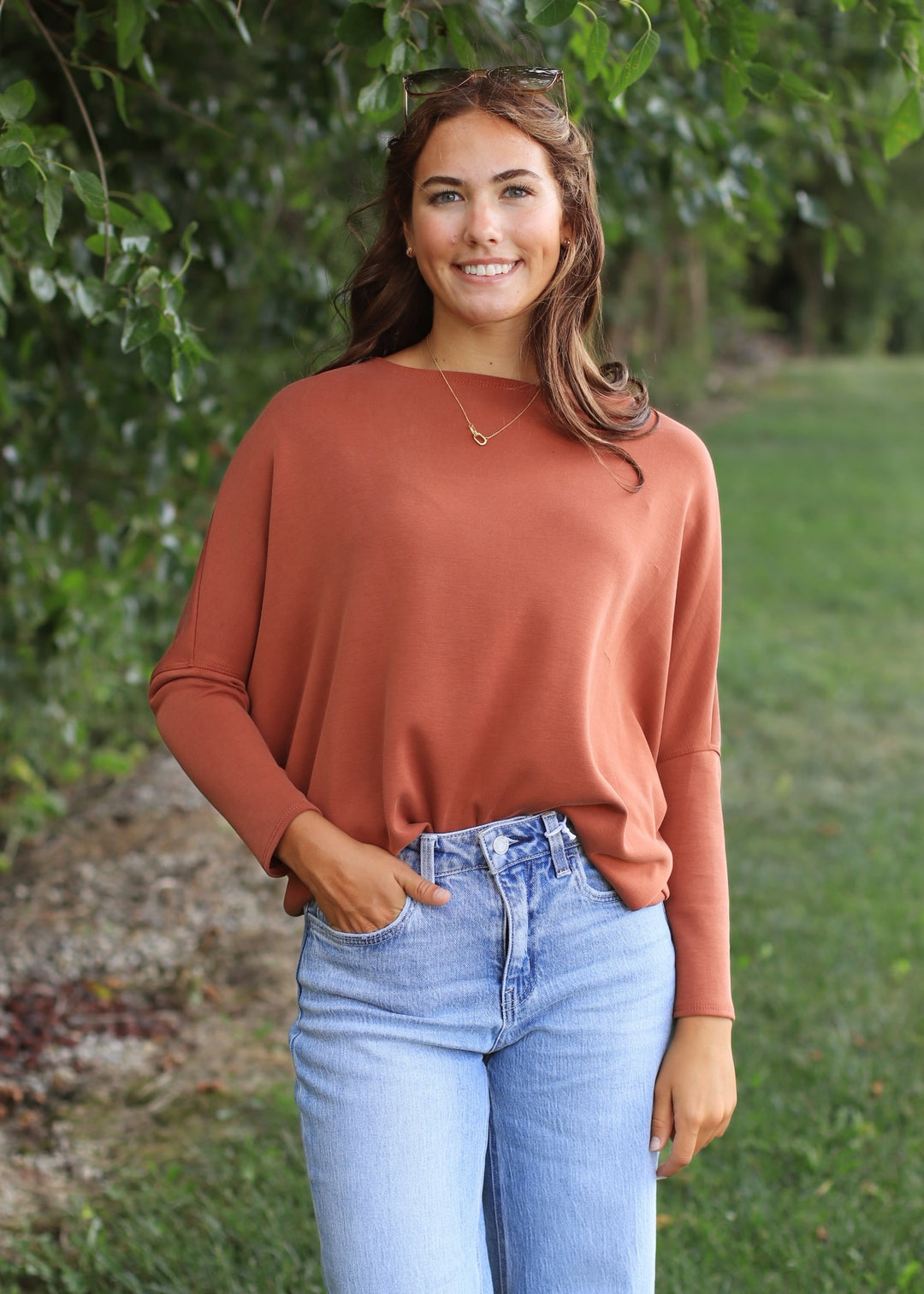 The Delaney Dolman Top in Rust