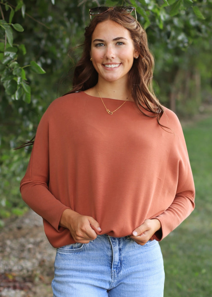 The Delaney Dolman Top in Rust