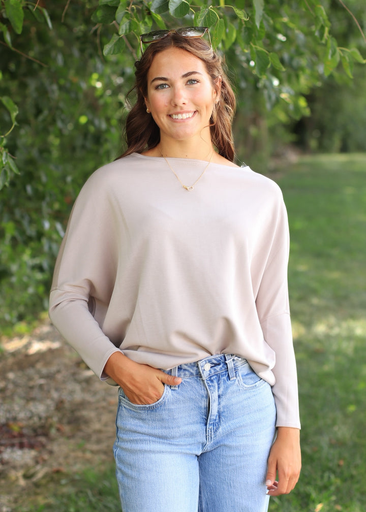 RESTOCK The Delaney Dolman Top in Mushroom
