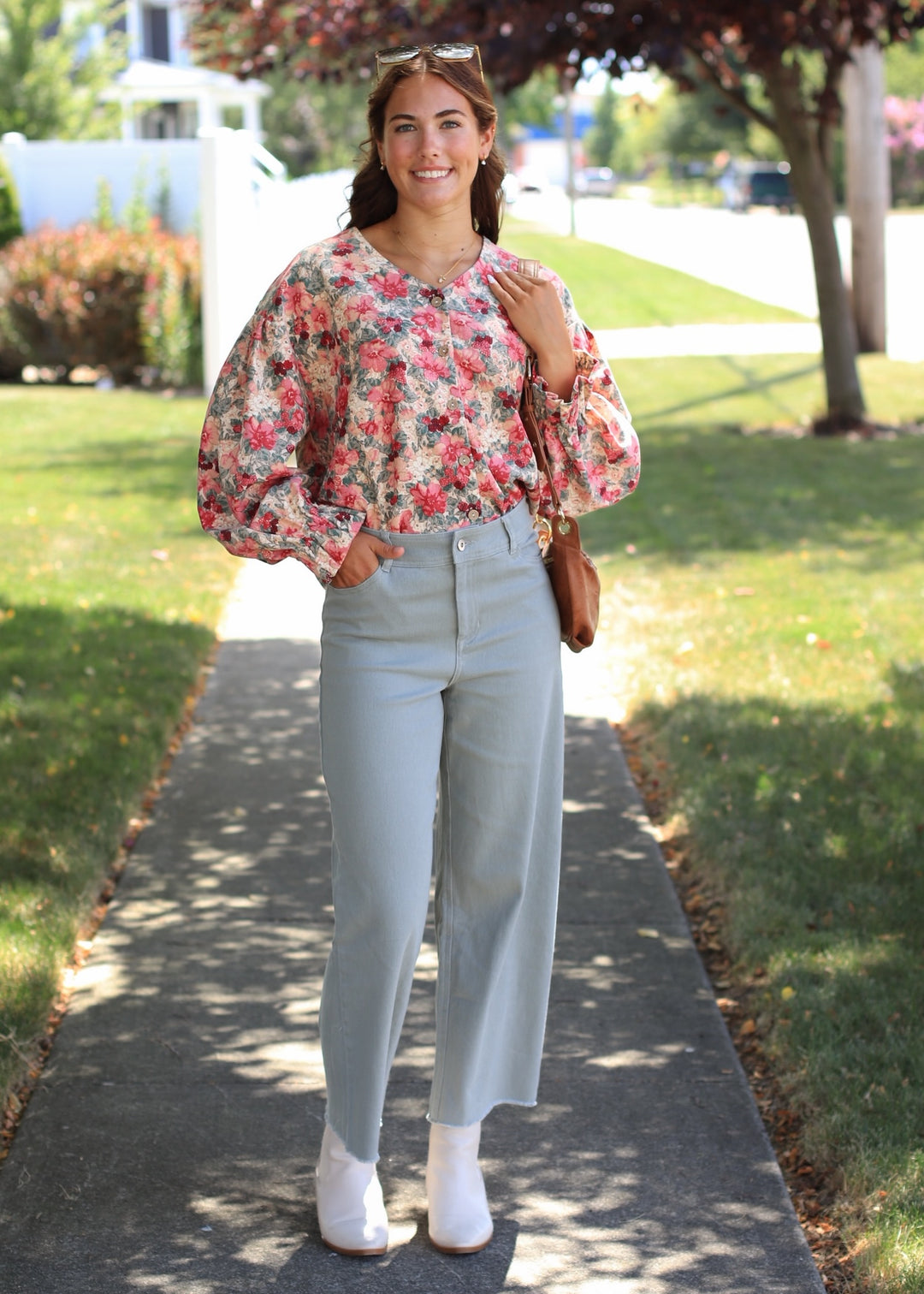 Sage Cotton Twill Wide Leg Ankle Pant