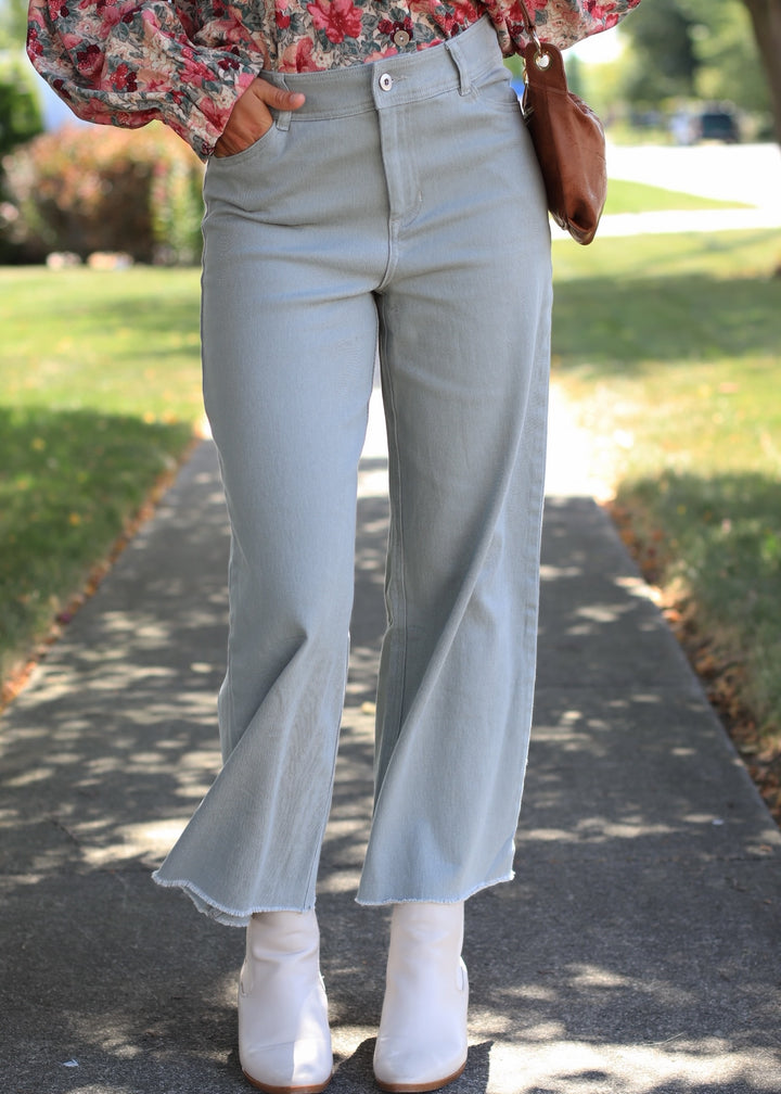 Sage Cotton Twill Wide Leg Ankle Pant