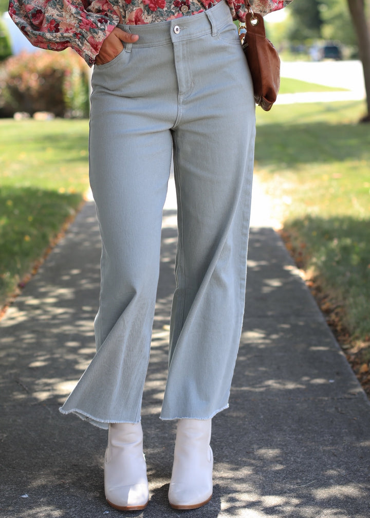 Sage Cotton Twill Wide Leg Ankle Pant