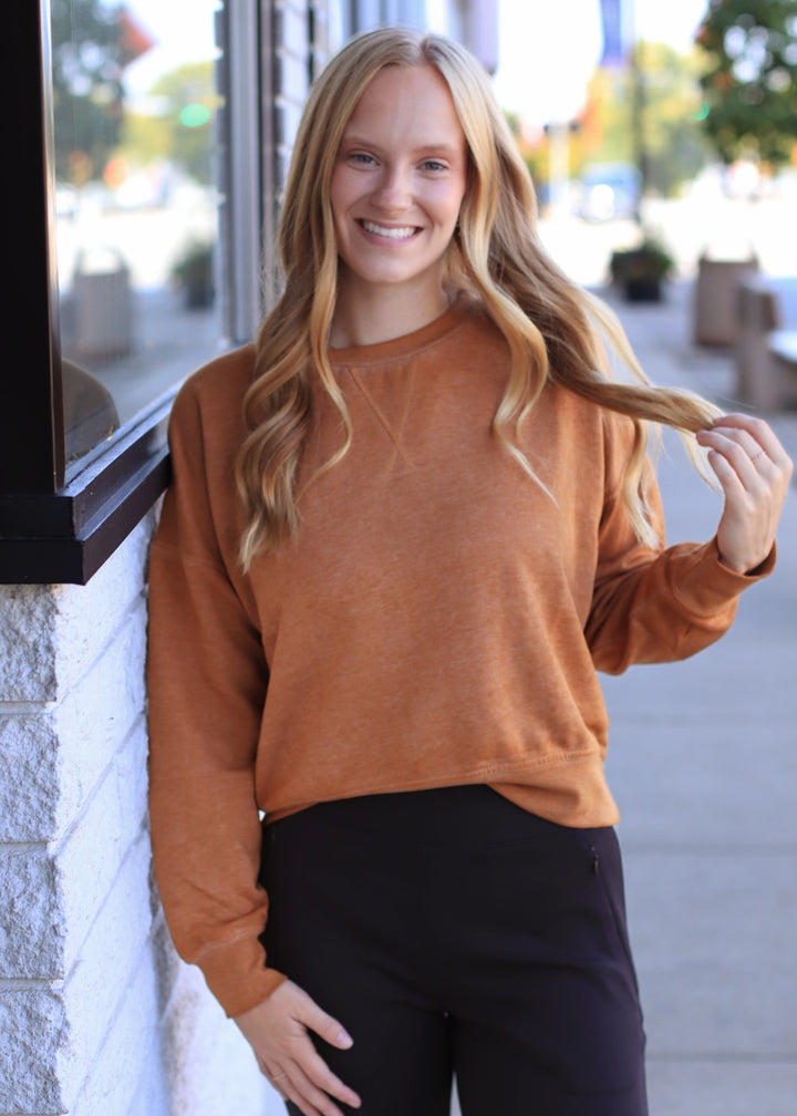 Burned Out Crewneck Sweater in Burnt Amber