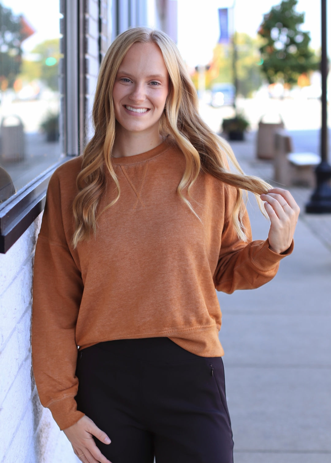 Burned Out Crewneck Sweater in Burnt Amber